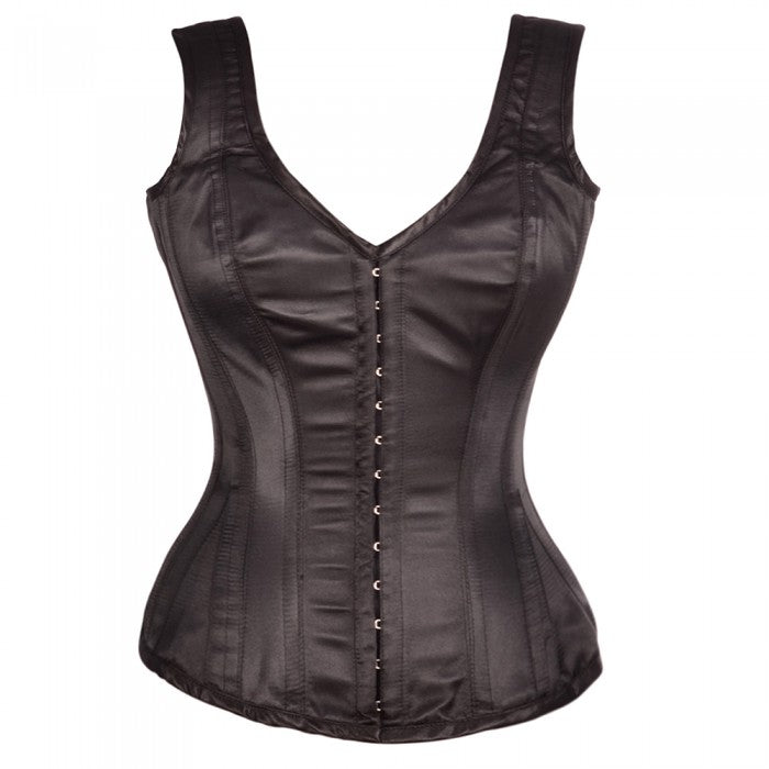 Burleska Elegant overbust corset with steel boning made of black satin -  Colours Shop