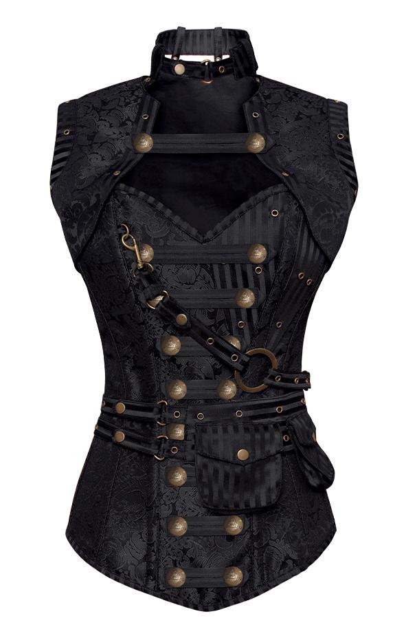 Black and Gold Longline Steampunk Corset