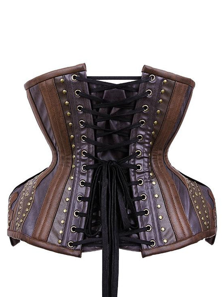 Crawford Green Brocade & Faux Leather Underbust Corset With Chain Details