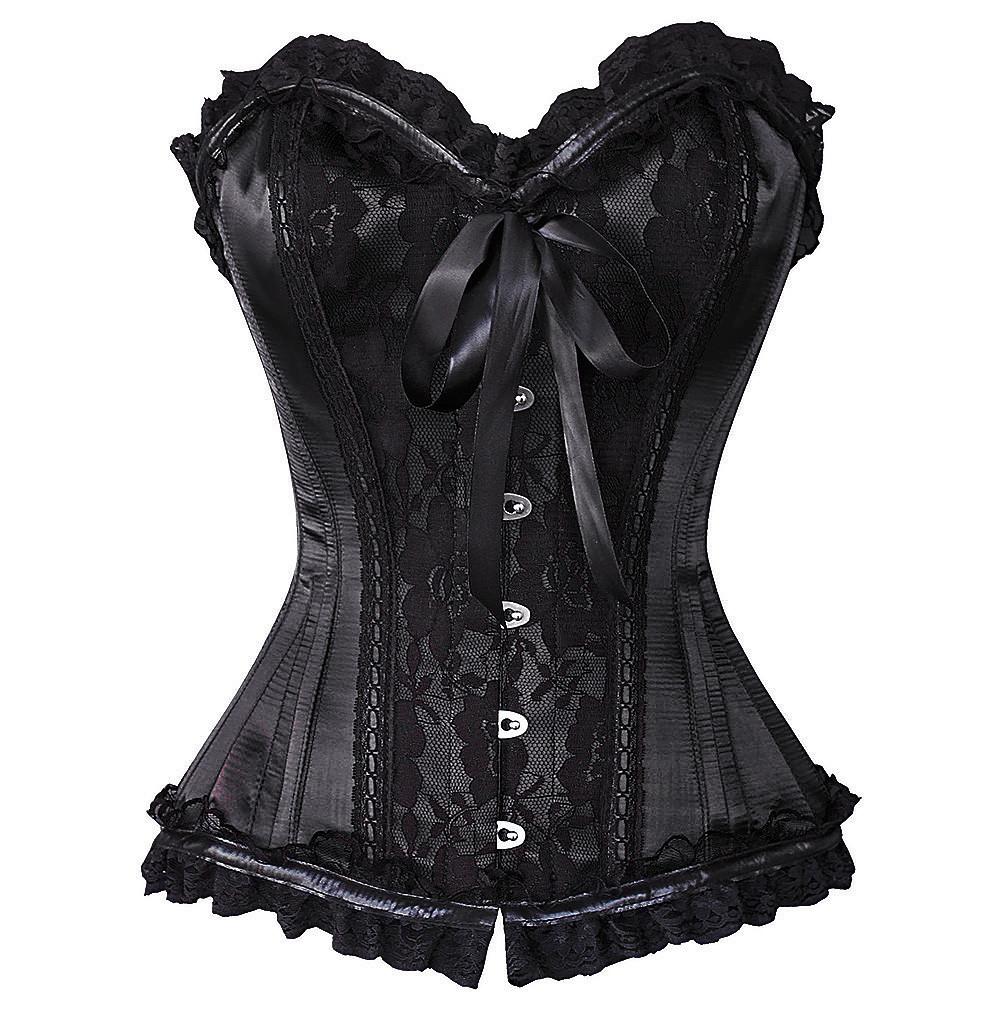 Valencia Burlesque Overbust Corset - Black Satin Style Top, Corset Black  Prom Dress – Corsets Queen UK